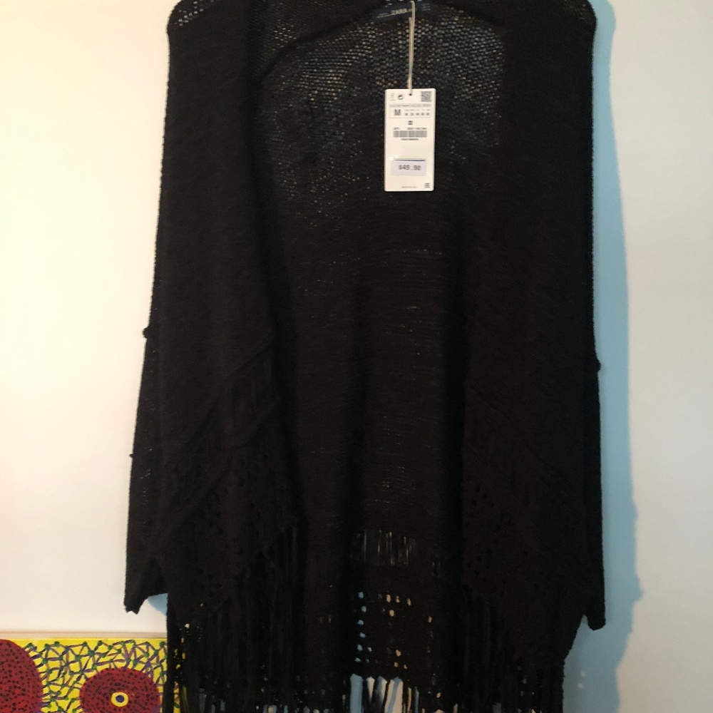 Zara Black Crochet Sweater with fringe